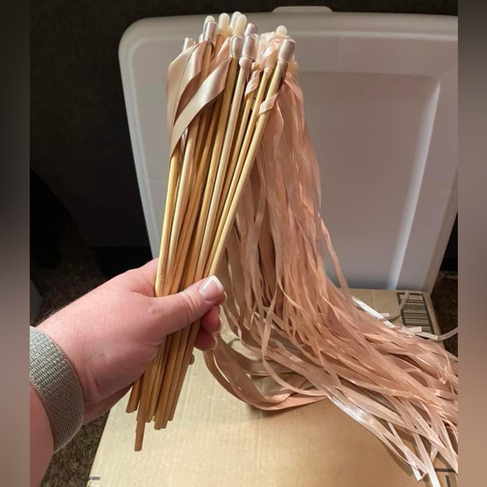 Blush/Beige Wooden Ribbon sticks